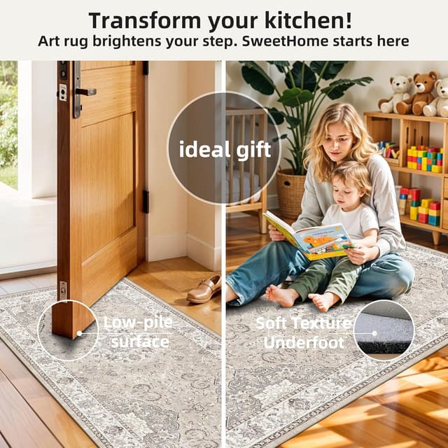 Thumbnail 2 de 3-piece washable kitchen rug set Beige 🏡