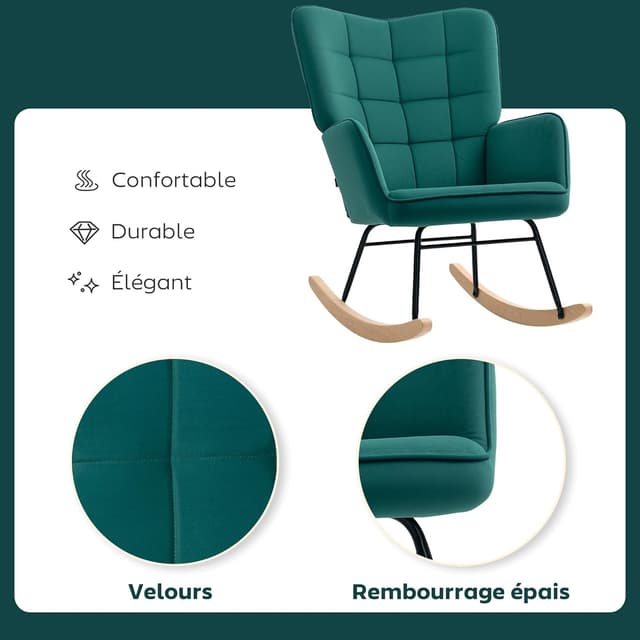 Thumbnail 4 de HOMCOM Fauteuil à Bascule Velours Vert foncé