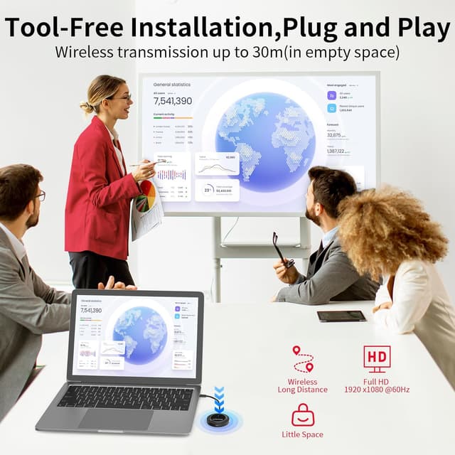 Detalle 2 de Unitek Type C Wireless HDMI Display Adapter with PD 3.0 (1080P@60Hz) Miracast Dongle for TV/Monitor Mirroring