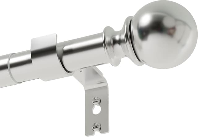 Detalle de GDEVKHN Adjustable Curtain Poles for Eyelet Curtains (Silver, 33–86.6 inch) with Round Finials