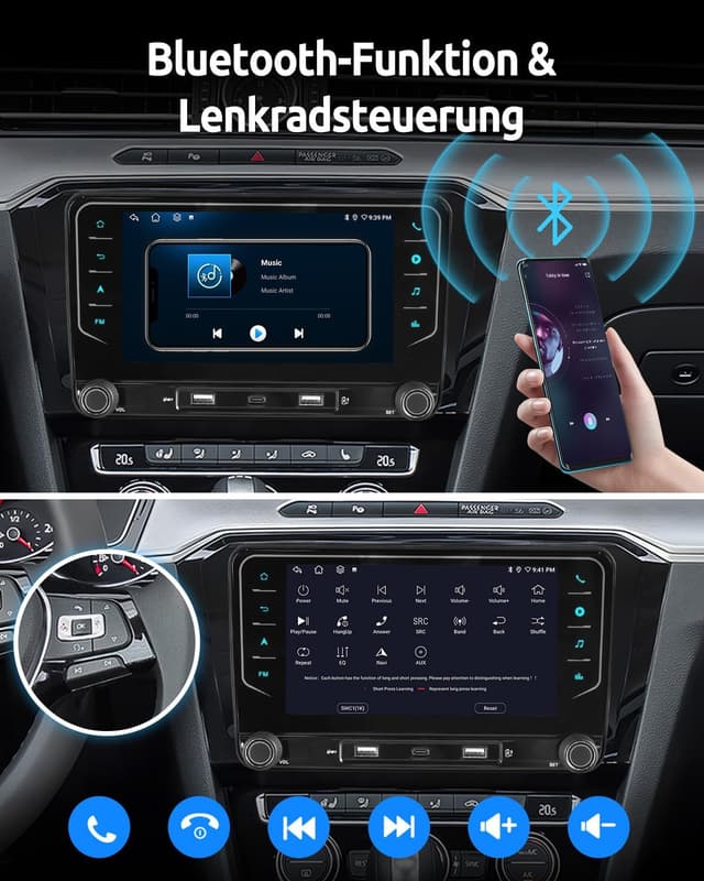 Detalle 2 de ESSGOO 4+64G 7-Zoll Autoradio mit Wireless CarPlay & Android Auto für VW Golf, Tiguan, Passat & Co.