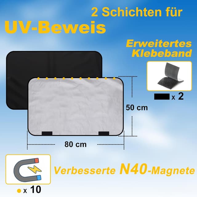 Detalle de Lechin Sonnenschutz Auto Baby Vorhang magnetisch für Seitenscheibe & Heckscheibe (2 Stück) 80×50 cm