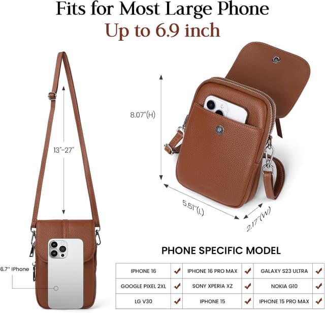 Detalle 2 de befen Genuine Leather Crossbody Bag for Women with RFID phone pocket