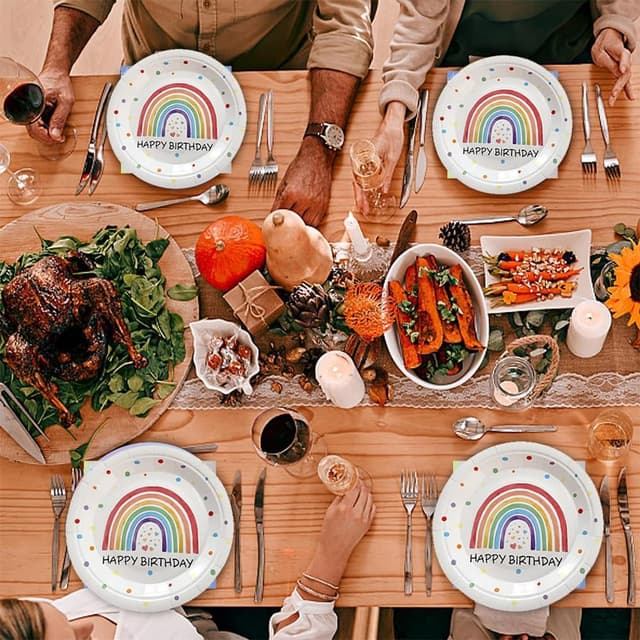 Detalle 2 de YRsorn Regenbogen Deko Kindergeburtstag Partygeschirr für 10 Gäste