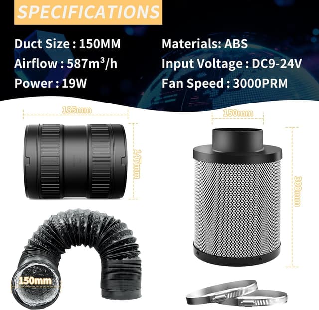 Thumbnail 1 de FanGoFast 150mm Inline-Rohrventilator 587 m³/h