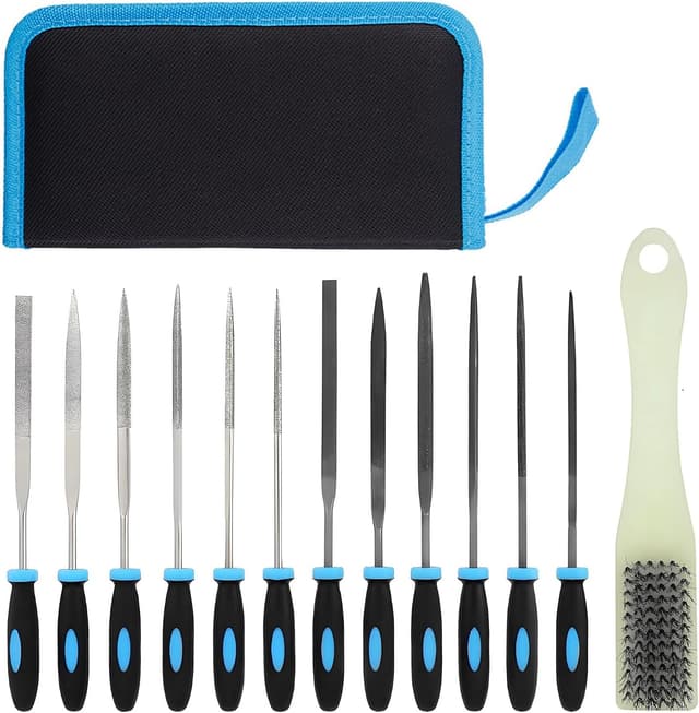 Detalle de Xynovate Needle Files Set (13PCS) for Wood & Metal Work – Steel + Diamond Files with Brush and Zipper Bag