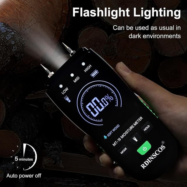 Detalle de RDINSCOS 3-in-1 Pin Type Damp Meter (MT19C) for Walls, Wood & Building Materials