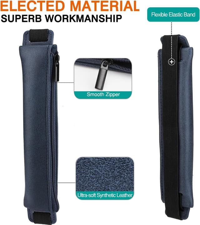 Detalle 2 de MoKo Astuccio per matite in PU con fascia elastica (2 pezzi) – porta penne da quaderno, stampa blu scuro