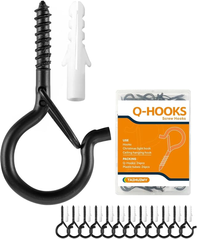 Detalle de TAIHUIMY Screw Hooks for Outdoor String Lights (Q-Hanger Clips) with Safety Buckle – 24 pack