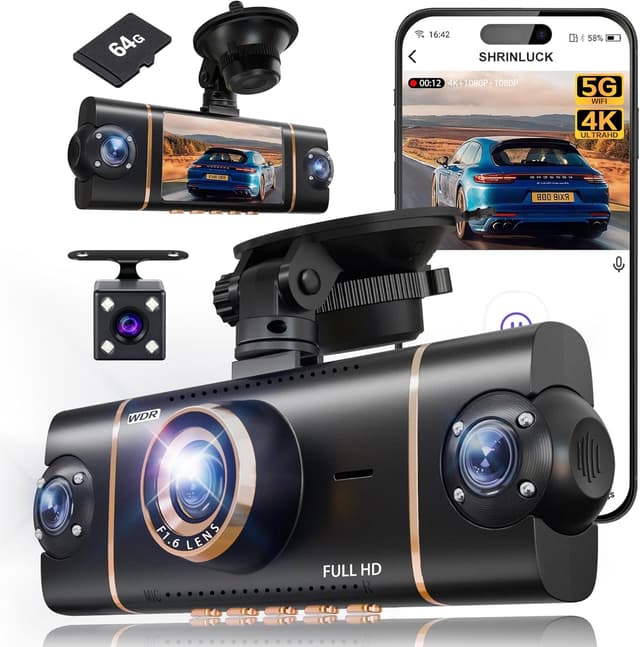 Detalle de 4 Channel Dash Cam (4K Front + 3×1080P) with 5G WiFi, GPS, GPS/G-Sensor, 24H Parking Mode and 64GB Card Included