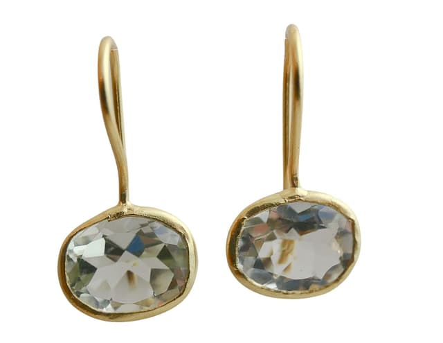 Detalle de Grüner Amethyst Gold plattiert 925 Sterling Silber Ohrhaken – handgefertigte Edelstein-Ohrringe