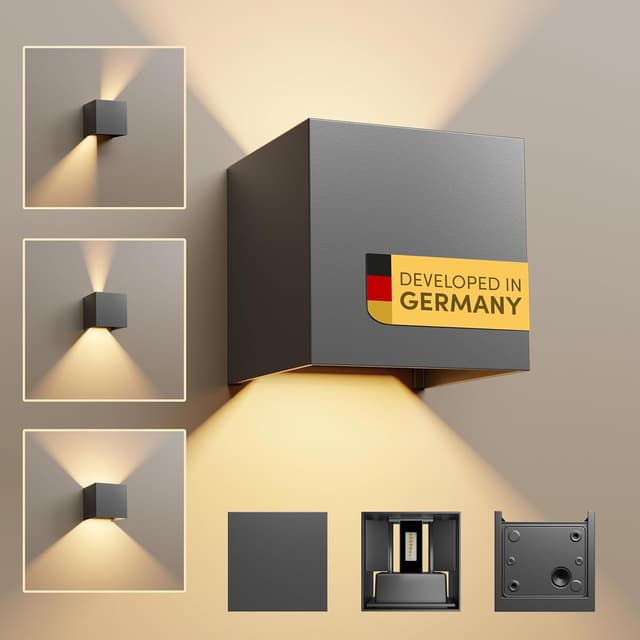 Detalle de Scandinavian home LED Wandleuchte für Außen & Innen, IP65, 6W, warmweiß 3000K, Helligkeit einstellbar (230V)