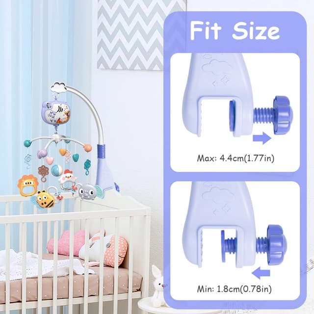 Thumbnail 2 de Aolso Babybett-Spielzeug: Mobile fürs Babybett mit Musik, Lichtern, Projektion und Fernbedienung (Kaninchenprojektion-Blau)