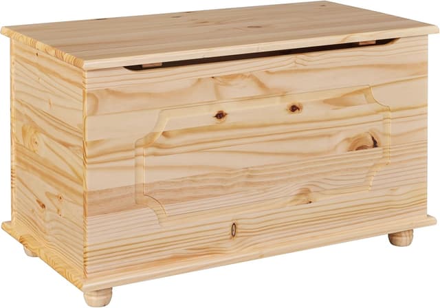 Detalle de Cassapanca portaoggetti in legno massiccio Inter Link Emel Naturel, con coperchio a cerniera