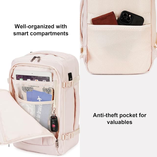Detalle de ECOHUB 20L Max Ryanair Cabin Bag 40 x 20 x 25cm Underseat Backpack with USB Port (Beige)