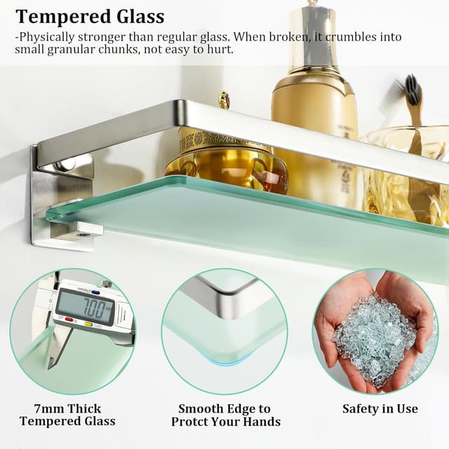 Thumbnail 2 de SAYAYO Bathroom Shelf 60cm tempered glass shelf