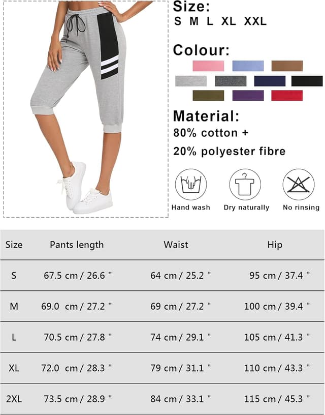 Detalle de Terecey Pantacourt femme d’été 3/4 en coton respirant, taille haute élastique à cordon et poches