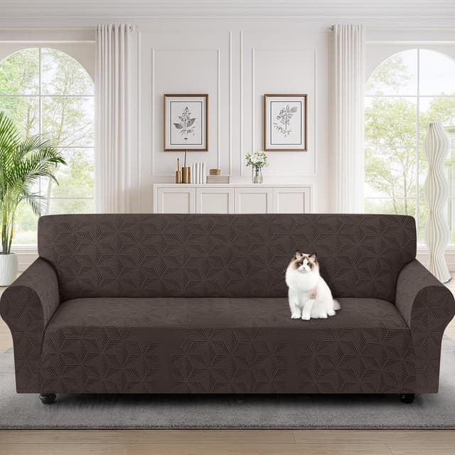 Detalle de Ystyle Copridivano 4 posti con braccioli elasticizzato marrone, antiscivolo e anti-graffio