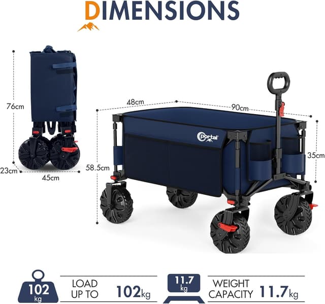 Detalle de Portal Beach Trolley on Wheels with Brakes – All-terrain folding beach wagon (up to 110kg)