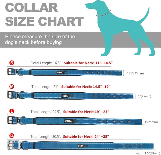 Detalle 2 de Fida Padded Dog Collar with Metal Belt Buckle and Double-Layer Webbing (Blue)