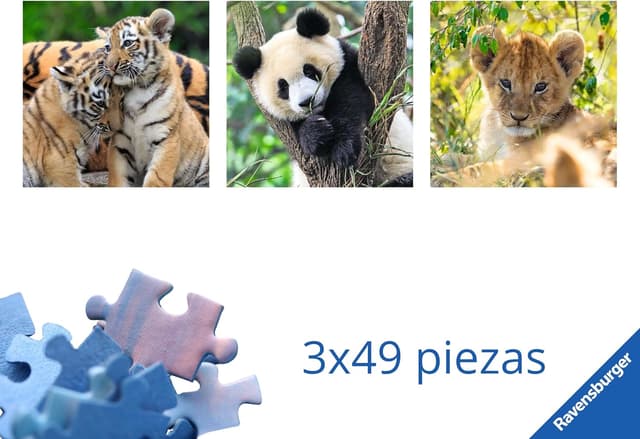 Detalle 2 de Ravensburger Panda Tigre Leone 3x49 Puzzles