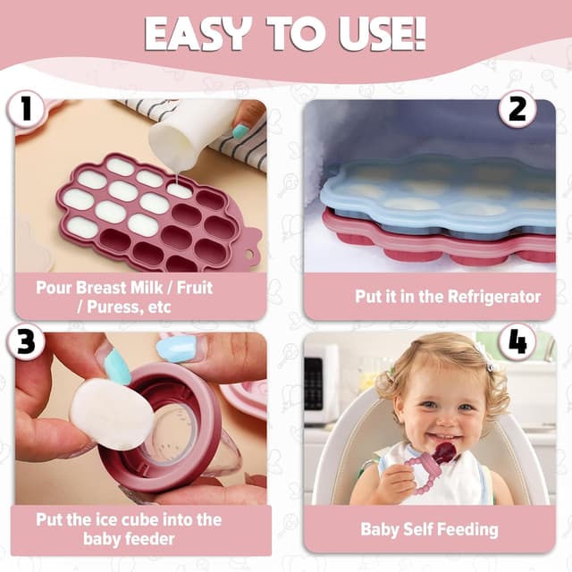 Detalle de o’doe Baby Weaning Set (15-Piece Silicone Feeding Kit) with Suction Plate, Bowl, Bib, Sippy Cup, Fruit Feeder & Freezer Tray