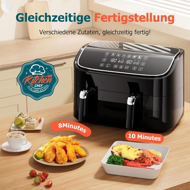 Detalle 2 de Heißluftfritteuse mit 2 Kammern (3L & 6L) – 9L Airfryer, Touchscreen, 6 Programme, 2850 W