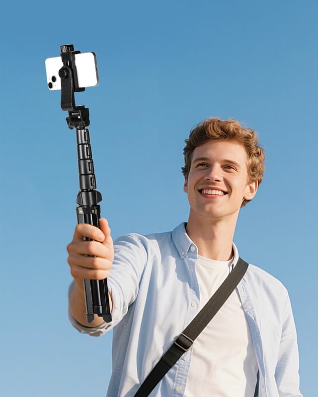 Detalle de CAMBOFOTO 66" /168cm phone tripod: compact selfie stick + 360° swivel stand