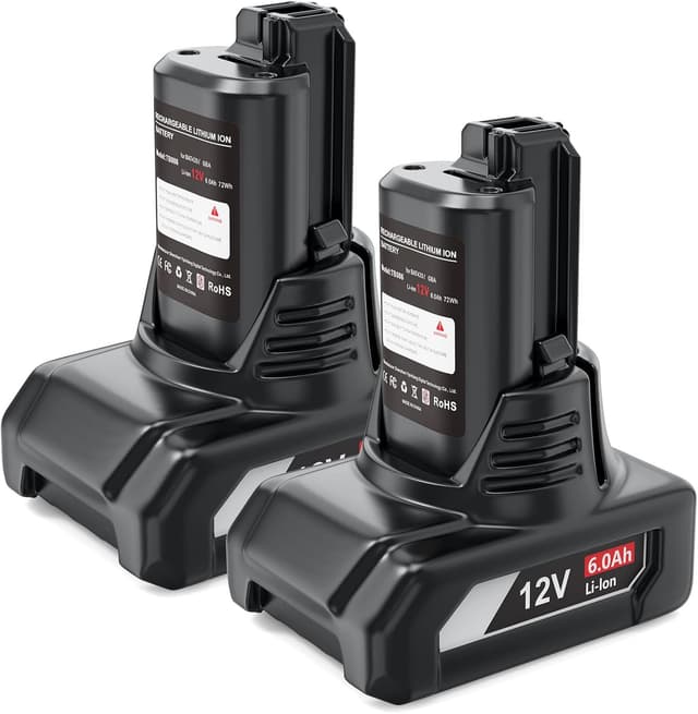 Detalle de HTongD Batteria di ricambio 12 V 6,0 Ah agli ioni di litio (2 pezzi) compatibile con Bosch BAT420 e serie 12V