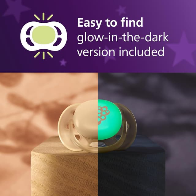 Detalle de Philips Avent Ultra Soft Day & Night Soothers (6-18 months) – BPA-Free, Glow in The Dark, Orthodontic Silicone, 4 Pack (SCF094/10)