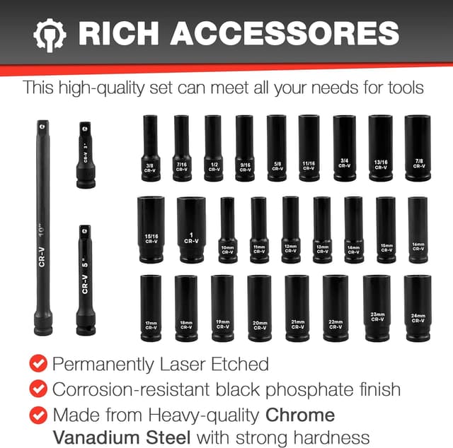 Thumbnail 3 de EACELIY 29pcs 1/2" Impact Socket Set 29pc