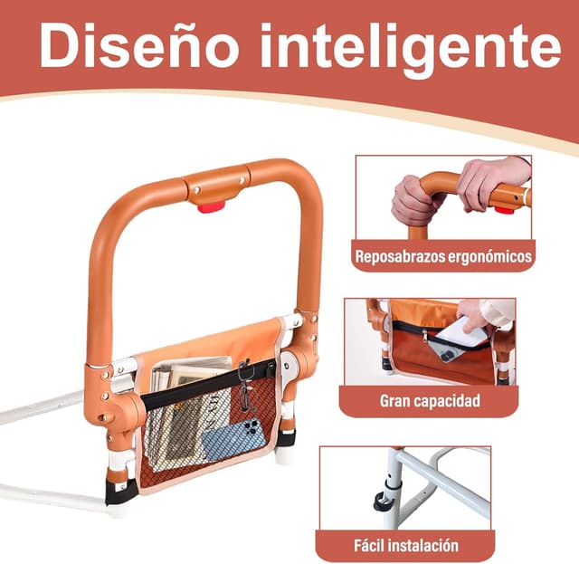 Detalle 2 de Barandilla cama adulto plegable Barandilla Cama 3 alturas seguridad