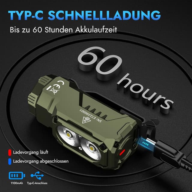 Detalle 2 de WUBEN E7 Mini lampe de poche rechargeable 1800 lumens vert armée avec aimant et IP68