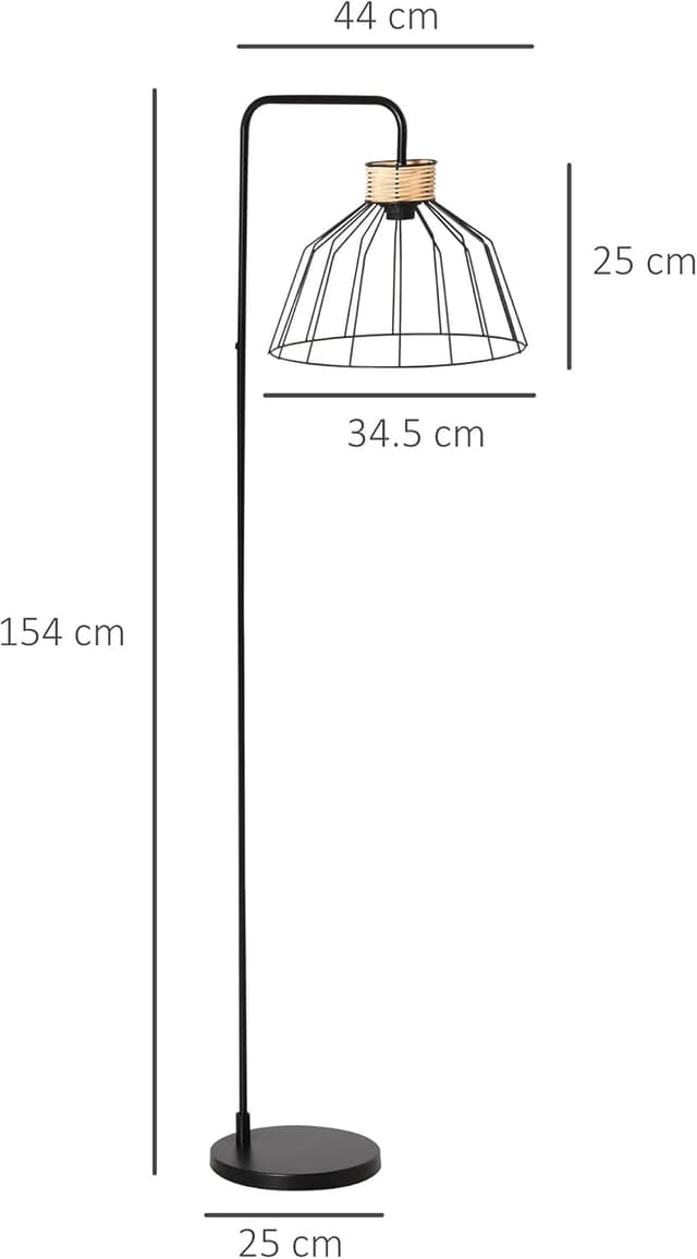 Detalle de HOMCOM Lampadaire à pied design élégant en métal et rotin noir – 44 x 34 x 154 cm, base E27