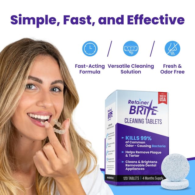 Detalle de Retainer Brite Cleaning Tablets for Clear Retainers, Aligners & Nightguards (120 Pack)