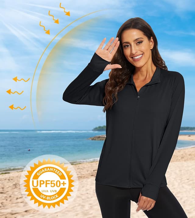 Detalle de MAGCOMSEN Women’s UPF 50+ Lightweight Athletic Jacket (Full Zip, Long Sleeve) With Pockets