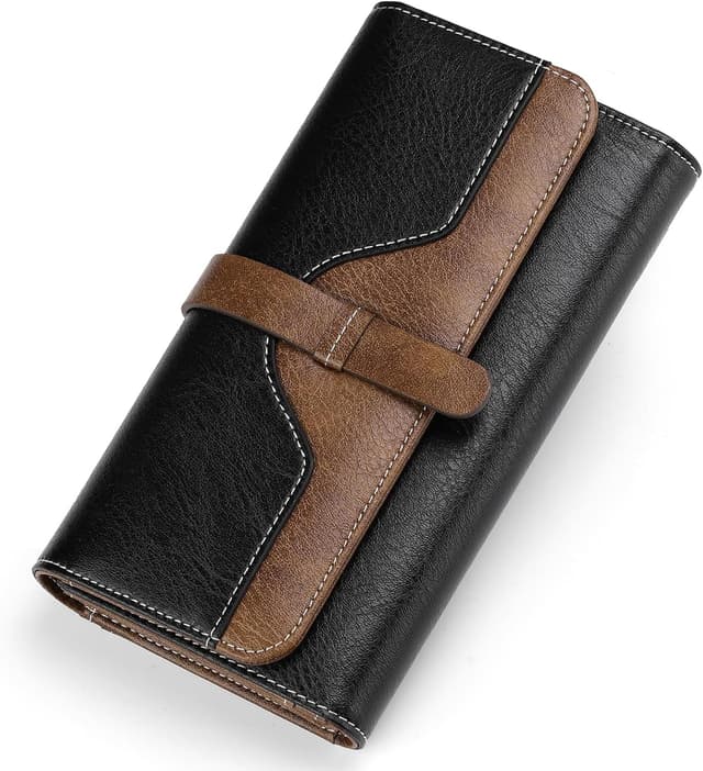 Detalle de SENDEFN RFID Blocking Leather Long Purse for Women with Zipper Compartment and Multiple Card Slots