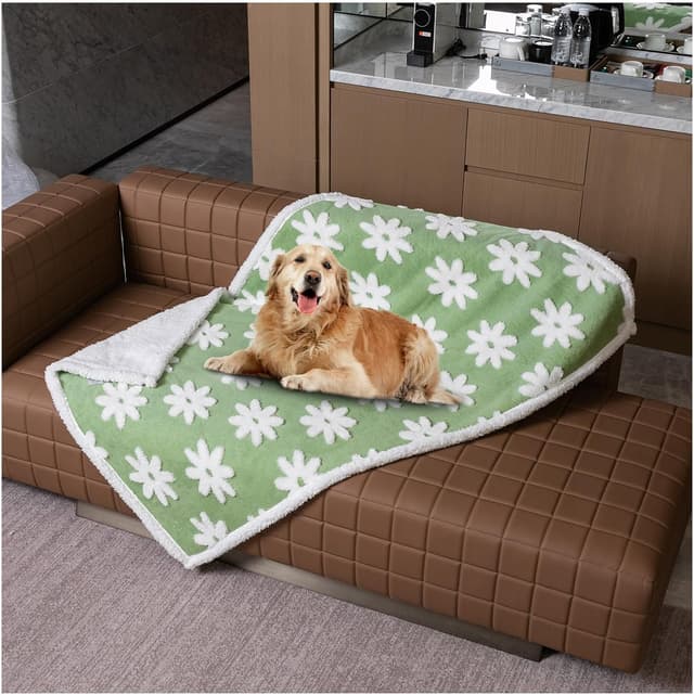 Thumbnail 6 de Waterproof Pet Blanket Green Stylish Jacquard Throw (Green Flower, XS) for dog beds, couches and washable mat covers