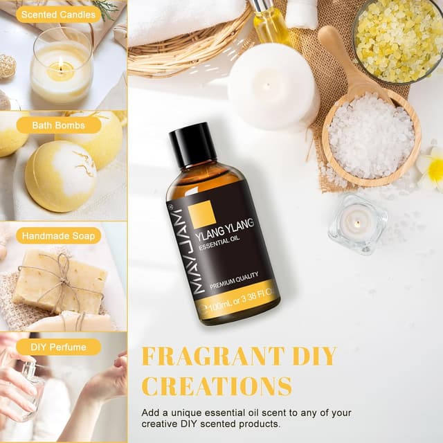 Detalle de Huile essentielle Ylang Ylang 100 % pure 100 ml MAYJAM, idéale pour l’aromathérapie, la peau et le massage