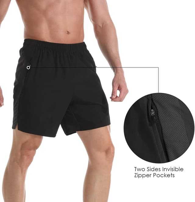Detalle de Gerlobal Men’s 7" Athletic Running Shorts with Zipper Pockets (Lightweight, Quick-Dry)