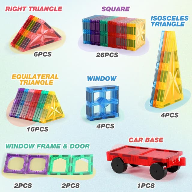 Thumbnail 6 de Lovchil 61-piece Magnetic Tiles STEM Building Blocks Set for Preschoolers