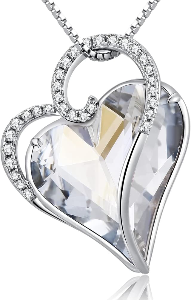 Detalle de jiamiaoi Kette Herz Silber mit Anhänger – Weißgold-Überzug und Zirkonia für Damen