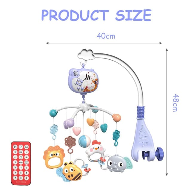 Thumbnail 1 de Aolso Babybett-Spielzeug: Mobile fürs Babybett mit Musik, Lichtern, Projektion und Fernbedienung (Kaninchenprojektion-Blau)