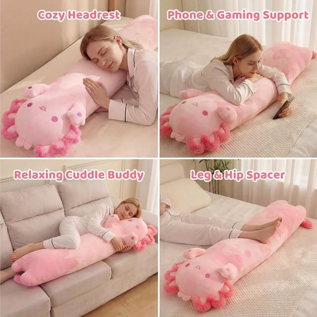 Detalle de Mewaii 44in Long Pink Axolotl Plush Pillow (44 inch) – super-soft hugging axolotl plush toy