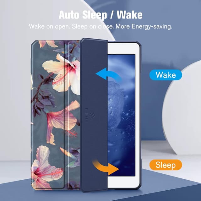 Detalle de Fintie Hybrid Hülle mit Stifthalter für 10,2" iPad (9./8./7. Gen, 2019–2021) – Stoßschutz mit transparenter Rückseite, Hibiskus