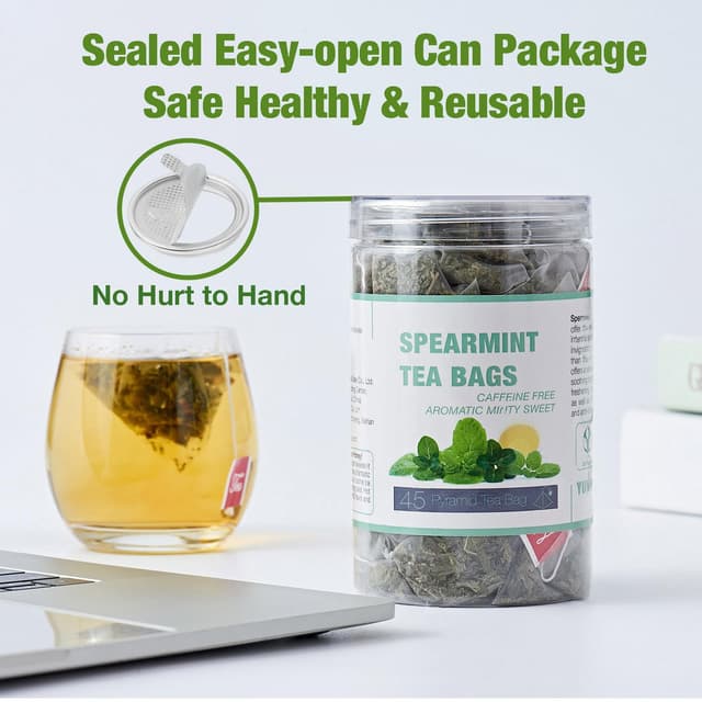 Detalle de Grüne Minze Tee Beutel mit Krauseminzblättern – 45 koffeinfreier Kräutertee in Beuteln