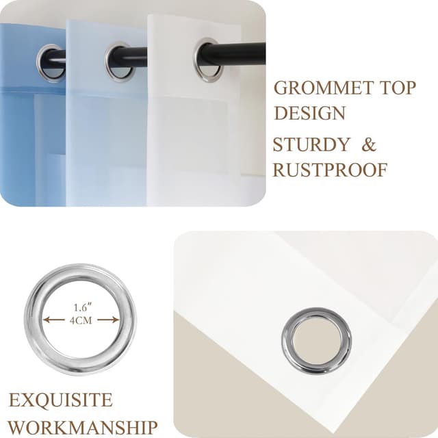 Detalle de L.Z.E Blue White Ombre Voile Curtains (with eyelets) – light blue gradient sheer panels, 96 inch drop