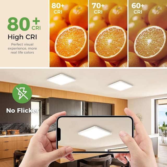 Detalle de zemty 2er-Set LED-Deckenleuchte flach (IP44) mit 3 Farbtemperaturen 3000K/4000K/6500K