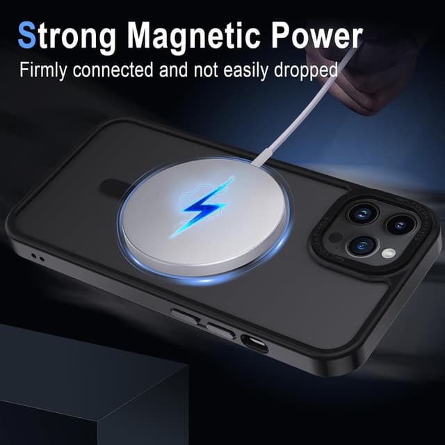 Detalle de Coque XTCASE pour iPhone 12 Pro Max magnétique compatible MagSafe – dos translucide mat, protection anti-rayures et bumper TPU antichoc (noir)