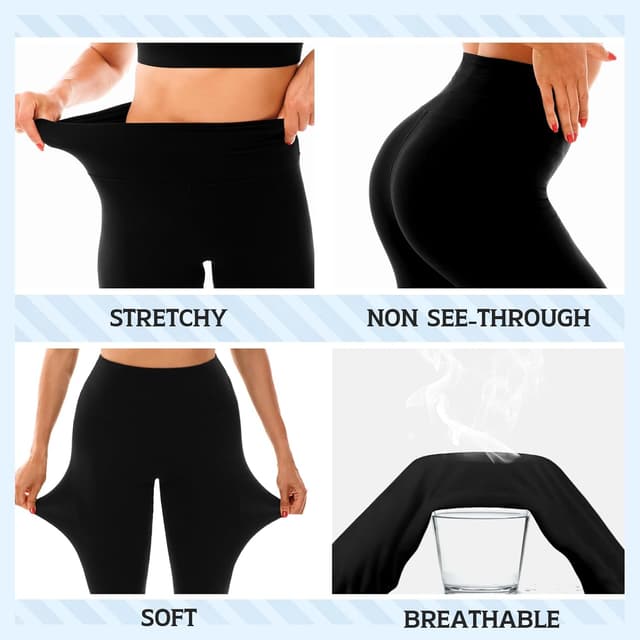 Detalle de Leafigure 3-pack high-waisted leggings for women (black) – non see-through workout, yoga & everyday wear